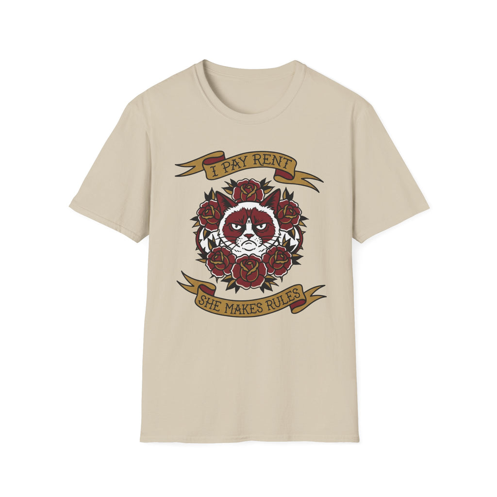 I Pay Rent, She Makes Rules Cat - T-Shirt
