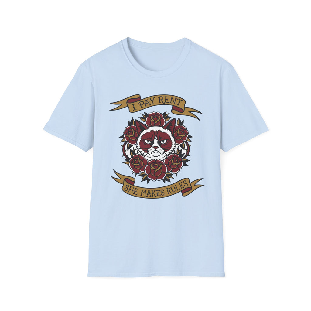 I Pay Rent, She Makes Rules Cat - T-Shirt